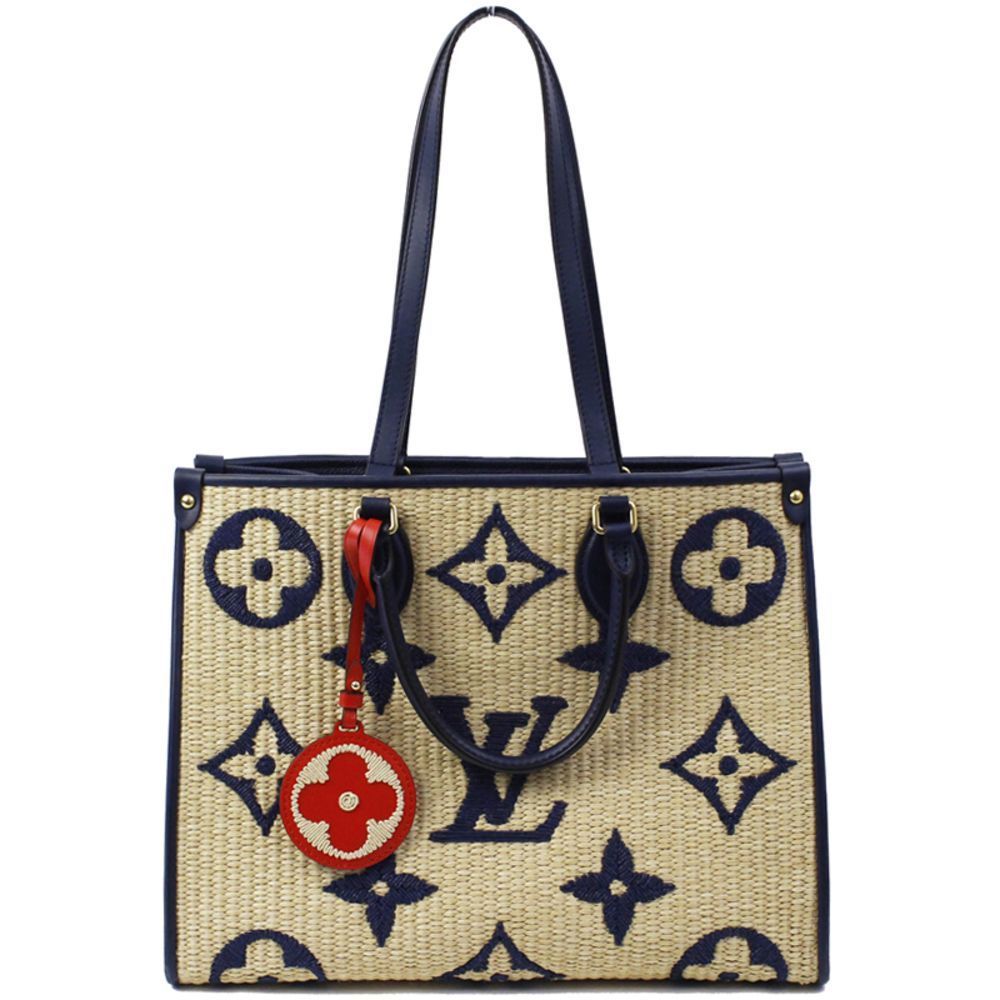 Tote Bag On The Go Raffia Monogram Giant Blue Travel Bag Beach Bag MM